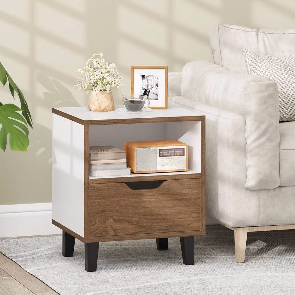 KORVIXA Modern Nightstand with Open Storage Shelf and Colour Blocking Design in White and Multicolour, W/D/H: 100 x 100 x 100 cm – 3