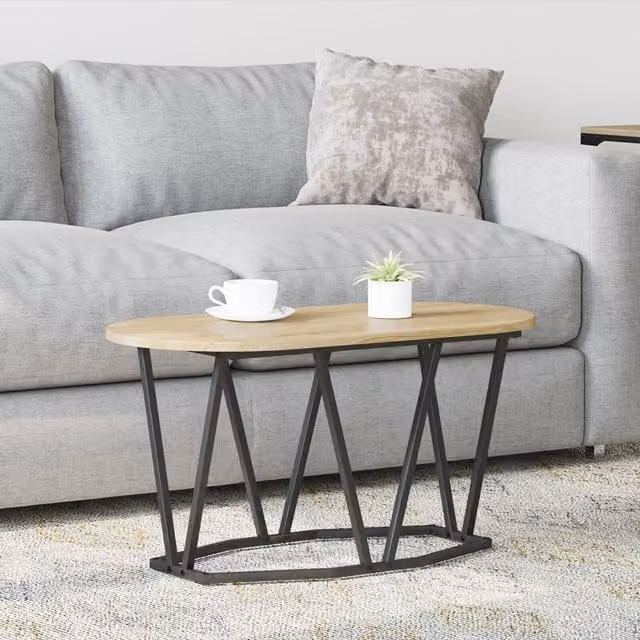 Berkfield Home Oval Coffee Table in Sonoma Oak and Beige with Metal X-Frame, W/D/H: 80 x 40 x 45 cm – 1