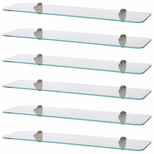 Harbour Housewares Set of 6 Rounded Floating Glass Bathroom Shelves in Gold and Transparent, Width: 60 cm