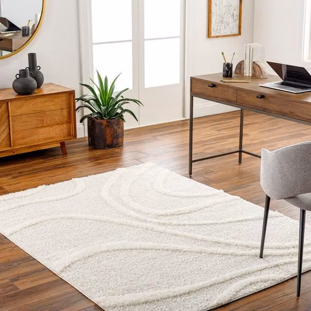 Livabliss Rodos Modern Soft Plush Pile Living Rug in Beige, White and Green, W: 160 cm, D: 215 cm