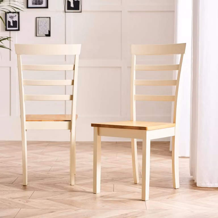 FurnitureboxUK Salcombe Round Rubberwood Dining Table and 4 Whitby Dining Chairs in Cream