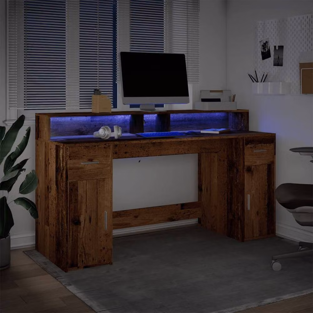 Berkfield Home Soft Gaming Desk with LED Lights in Brown, W/D/H: 160 x 55 x 91 cm – 5