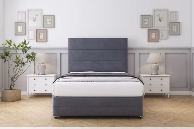 Sloomy Monaco Plush Divan Set in Dark Grey with 26 inch Headboard and Footboard, Single Size, W/D/H: 90 x 190 cm