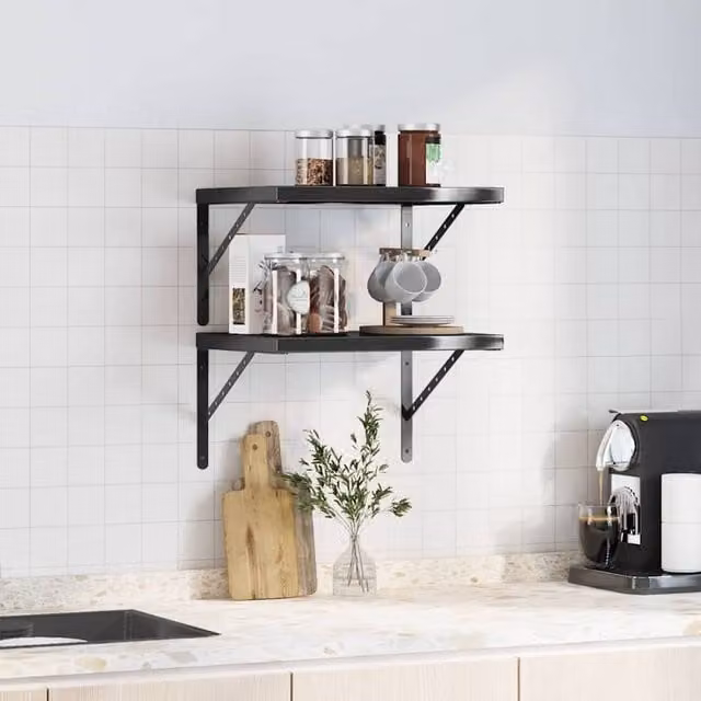 Berkfield Home Set of 2 Black Matt Stainless Steel Wall Mounted Shelves, W: 50 cm, D: 40 cm, H: 3 cm
