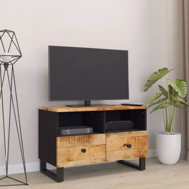 Berkfield Home Industrial Mango Wood TV Cabinet in Natural and Black, W/D/H: 70 x 33 x 46 cm
