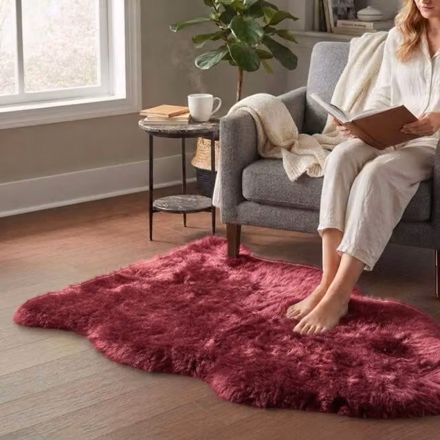 Infinity Leather Natural Wool Single Sheepskin Rug in Red Rose, W: 90 cm, D: 60 cm – 1