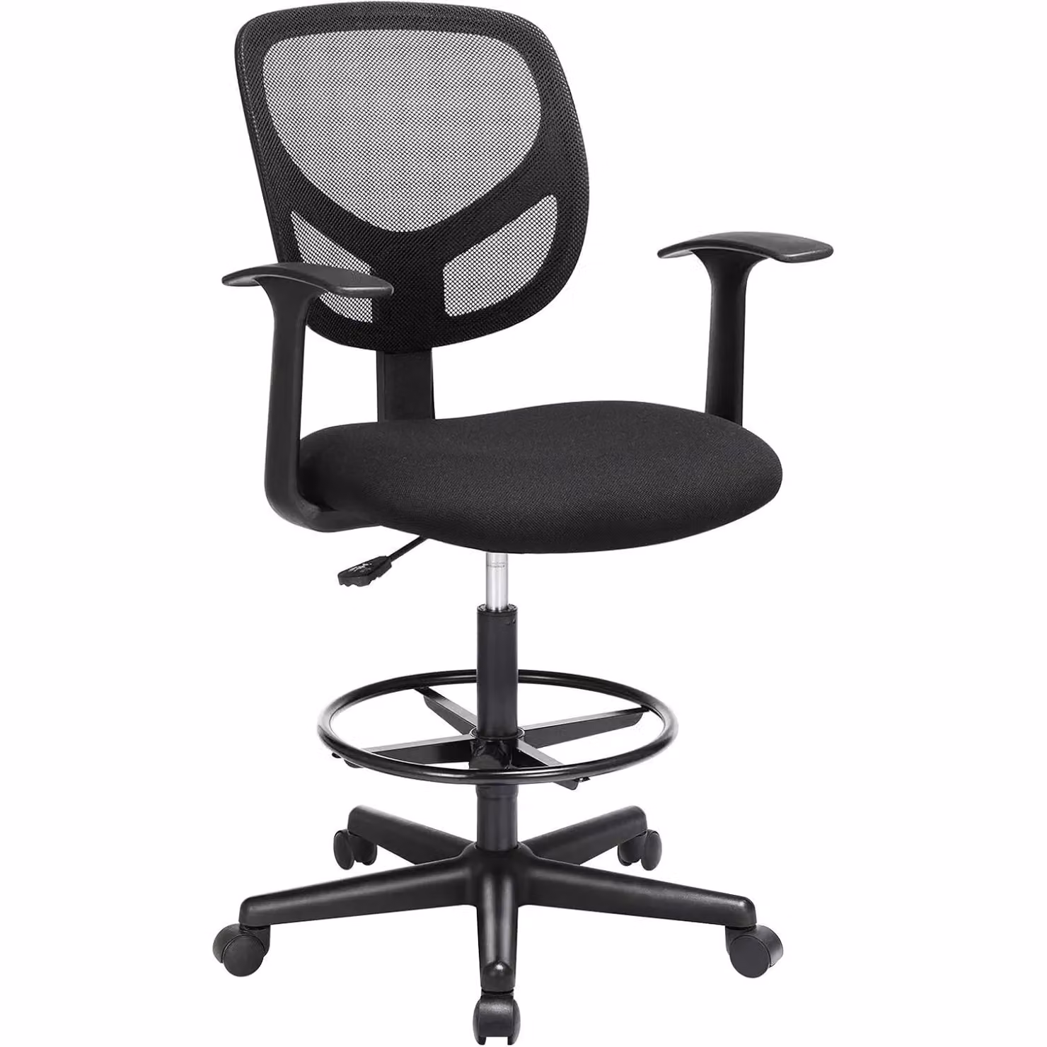 SONGMICS Black Mesh Drafting Chair with Armrests, Height Adjustable Footrest and Castors – 7