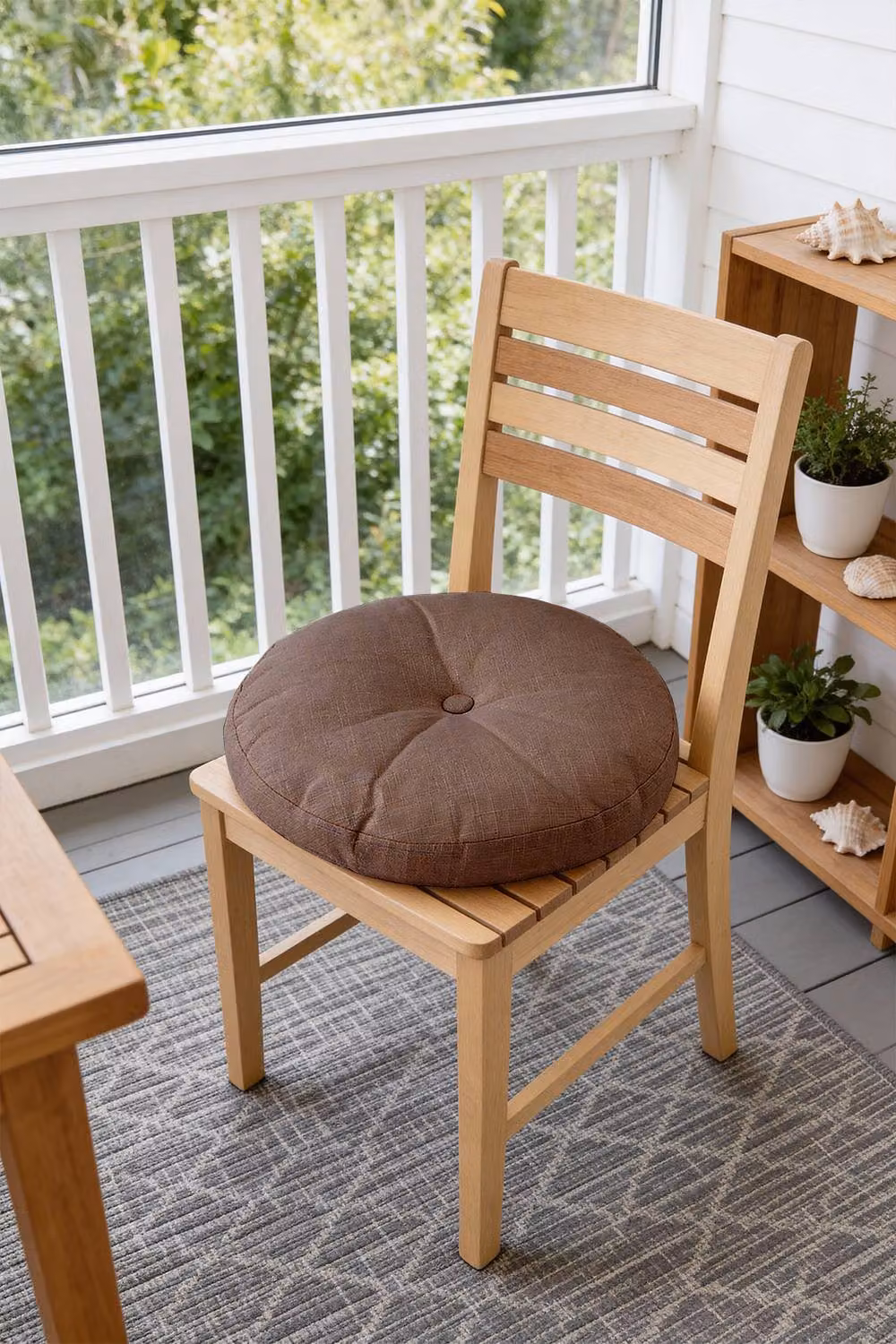 Living and Home Bohemian Style Round Linen Floor Cushion in Brown with Removable Cover – 3