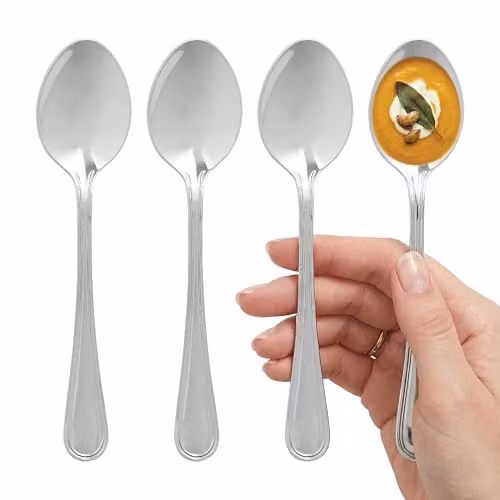 Premier Housewares Set of 4 Silver Stainless Steel Teaspoons, Polished Finish, Length: 19 cm