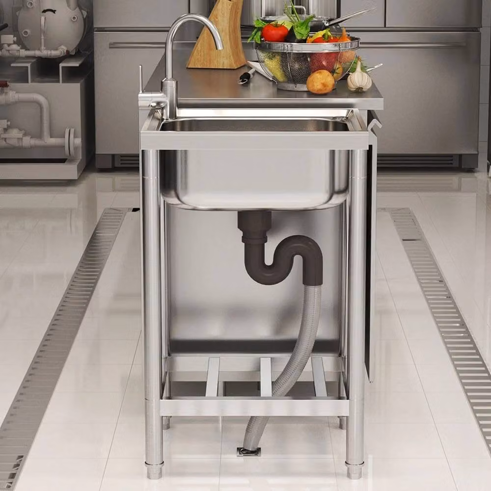 NESTLUNE Single Commercial Catering Kitchen Sink in Silver Stainless Steel W: 1000 cm, D: 52 cm – 3