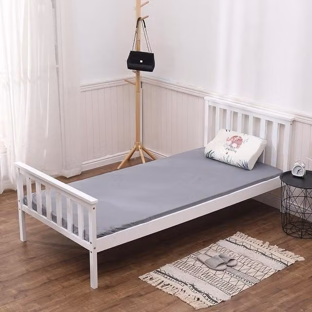 Home Source Florida Slatted Wooden Bed Frame in White, Pine Wood, W/D/H: 90 x 190 cm