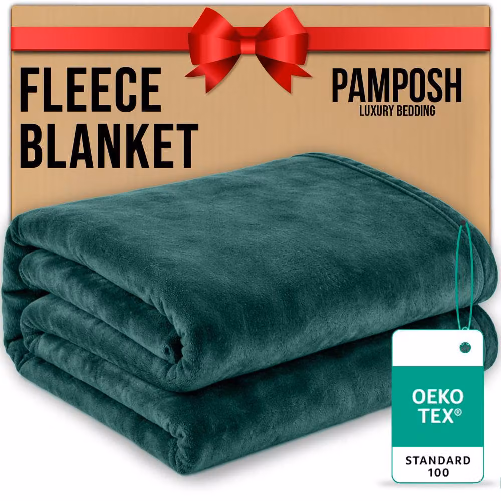 Pamposh Extra Large Reversible Flannel Fleece Blanket in Emerald Green – 2