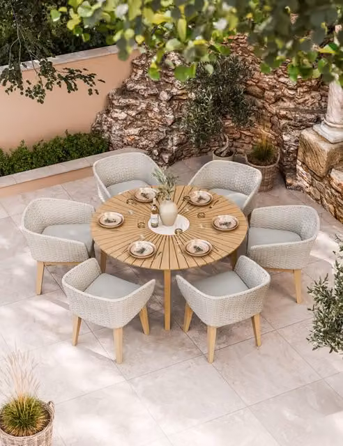 Royalcraft Roma 6 Seater Sunray Insert Dining Set in Natural Acacia Wood