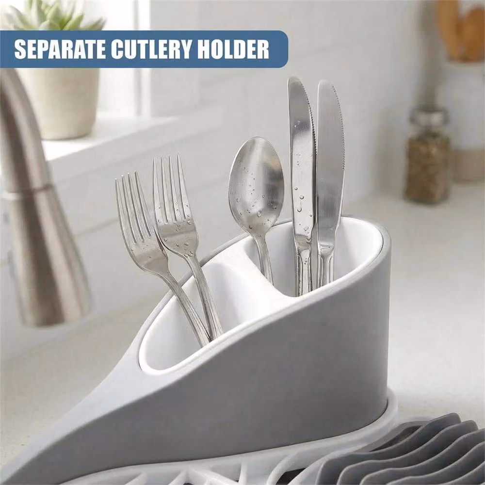 Nordara Space Saving Dish Drying Rack with Cutlery Holder in Grey – 2
