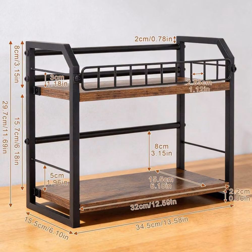 FORGEVIO 2-Tier Industrial CD and DVD Storage Rack in Brown and Multicolour Wood and Metal – 2