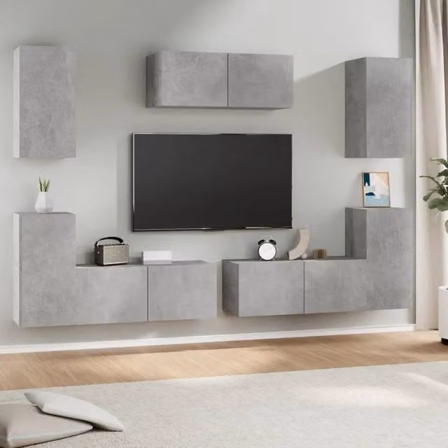 Berkfield Home 7 Piece TV Cabinet Set in Concrete Grey Engineered Wood – 1