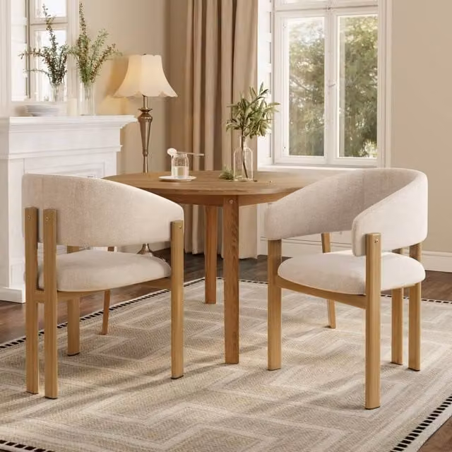 Merax Set of 2 Modern Metal and Fabric Dining Chairs with Walnut Finish in Beige and Brown – 1