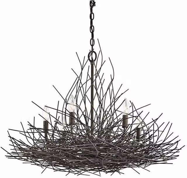 Elstead Organique 6 Light Suspended Pendant Chandelier in Bronze with E14 Fitting