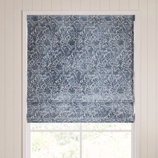 William Morris Compton Silhouette Blue Floral Velvet Made To Measure Roman Blind