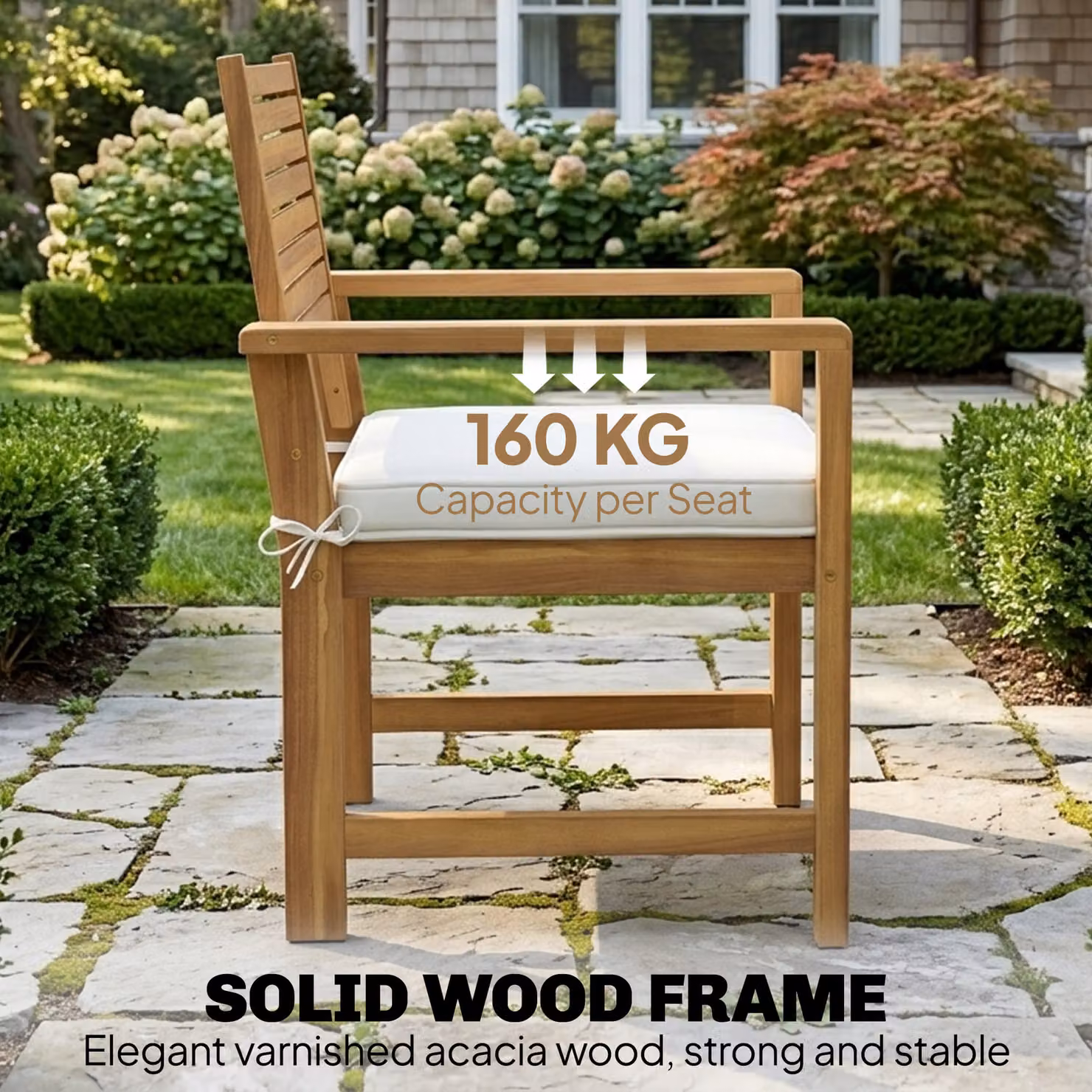Outsunny 4 Seater Acacia Wood Garden Furniture Set with Loveseat, Armchairs and Table in Cream White and Brown – 4