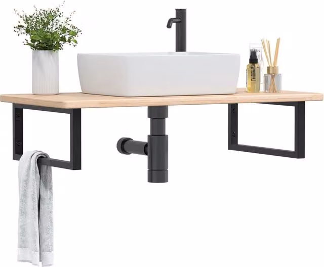 Berkfield Home Wall Mounted Basin Shelf in Brown Oak and Steel