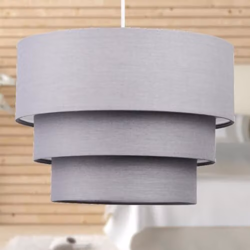 First Choice Lighting Modern Grey Fabric 3 Tier Cylinder Ceiling Light Shades, W/D/H: 24 x 24 x 30 cm – 3