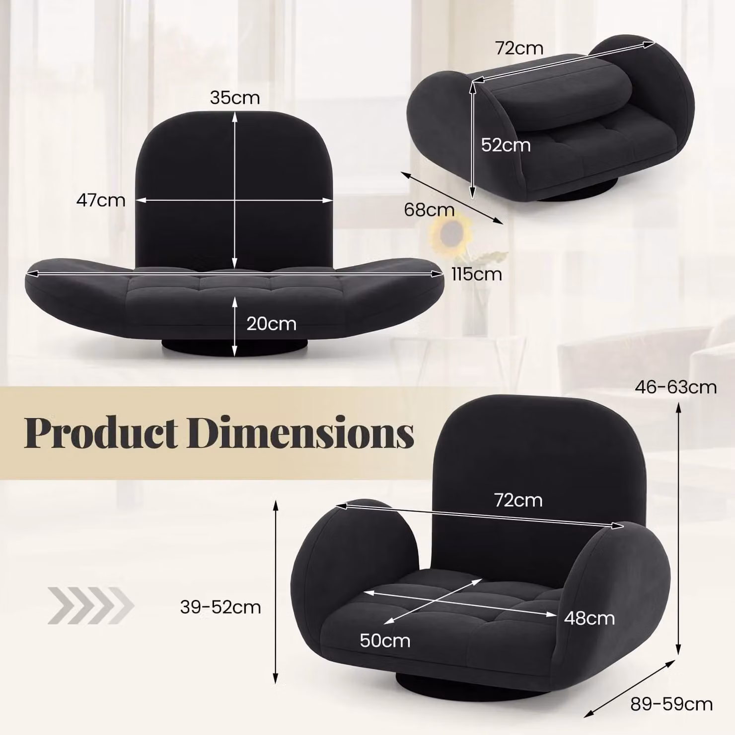 Gymax Black Swivel Floor Gaming Chair with Adjustable Backrest and Armrests – 2