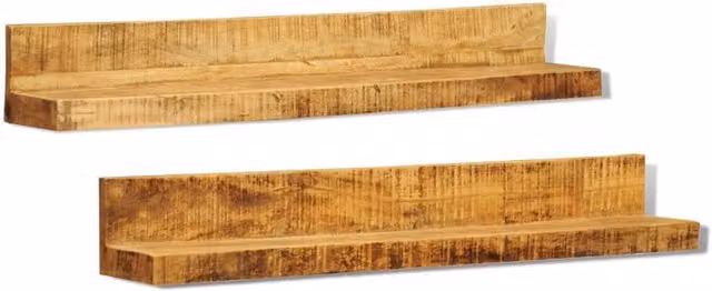 Berkfield Home Set of 2 Modern Mango Wood Wall-Mounted Display Shelves in Brown – 1