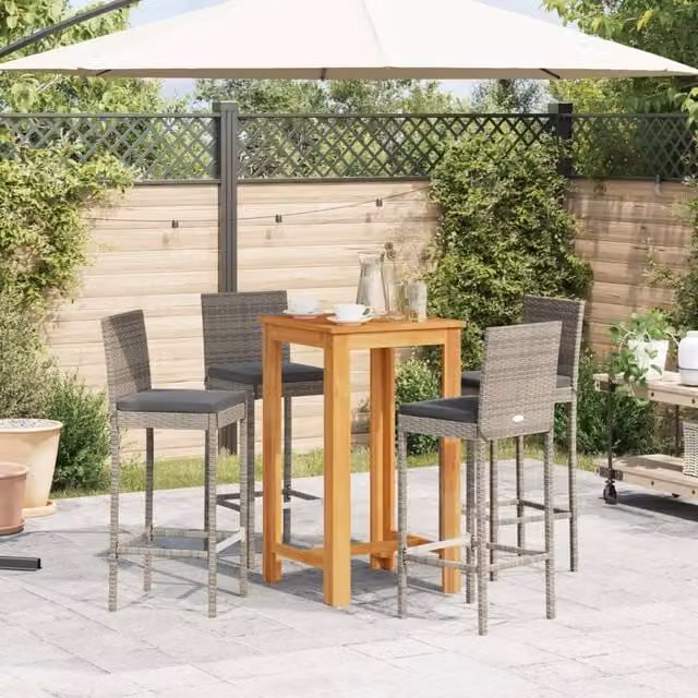 Berkfield Home Beautiful 5 Piece Grey Acacia Wood and Poly Garden Bar Set