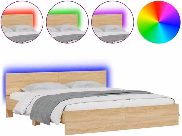 Berkfield Home Super King Bed Frame in Sonoma Oak with LED Under-Bed Lighting and USB Charging Port, Brown, W/D/H: 180 x 200 cm – 1
