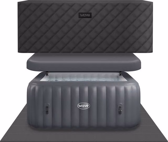 Wave Pacific 4-Person Inflatable Square Hot Tub with Integrated Heater in Dark Grey EnergySave Bundle
