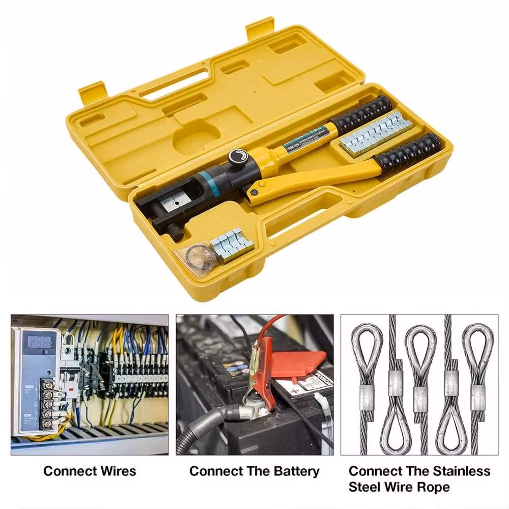 FLAVORA 10 Ton Hydraulic Manual Cable Crimping Tool with 120mm Terminal Die Set in Yellow – 3