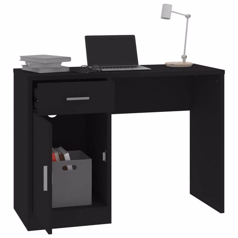 Berkfield Home Modern Black Computer Desk with Drawer and Cabinet, W/D/H: 100 x 40 x 73 cm – 3