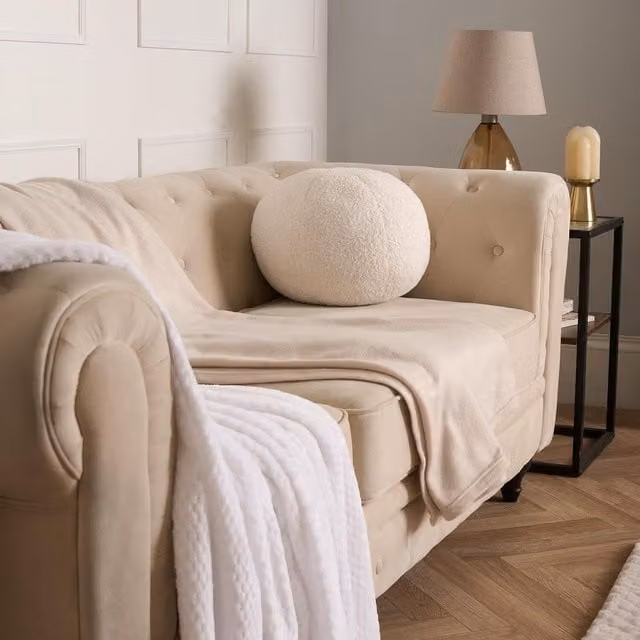 OHS Modern Round Boucle Ball Scatter Cushion in Beige and Yellow