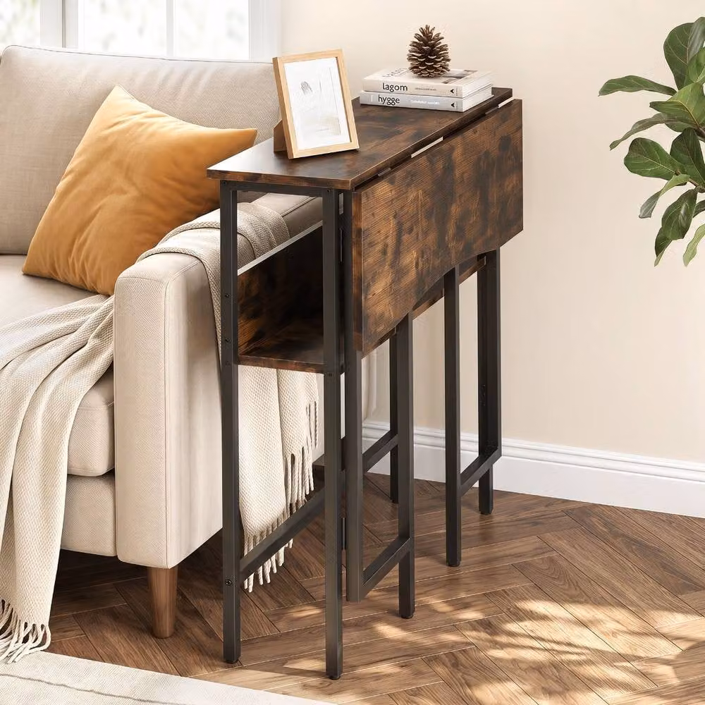 Costway Small Folding Computer Desk with Storage Shelf in Brown – 8
