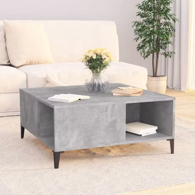 Berkfield Home Sturdy Square Coffee Table in Concrete Grey, W/D/H: 80 x 80 x 36.5 cm