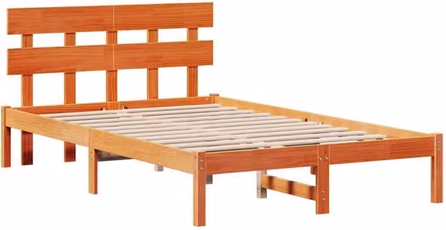 Berkfield Home Solid Wood Pine Bed Frame with Headboard in Wax Brown, W: 135 cm, L: 190 cm
