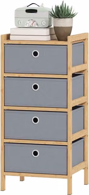 HOMCOM Light Grey Chest of Drawers with Bamboo Frame and Fabric Drawers – 1