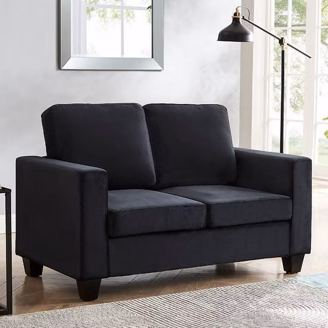 Enzo 2 Seater Sofa in Black with Solid Wood Frame and Upholstered Foam Seating