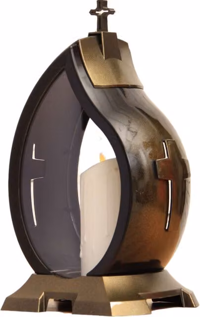 NOVECRAFTO Black LED Pillar Candle Flame Shape Memorial Grave Lantern for Condolence Decorations