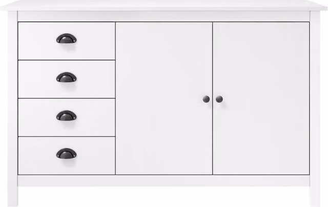 Berkfield Home Hill Sideboard in White Solid Pine Wood, W/D/H: 130 x 40 x 80 cm