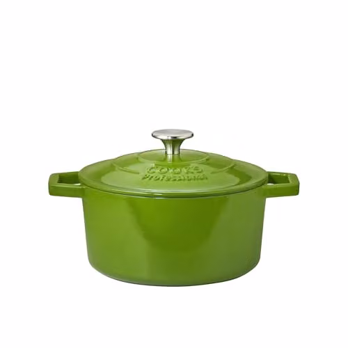 Cooks Professional Enamelled Cast Iron 20cm Casserole Dish with Lid and Handles, 2.8l, Green – 1