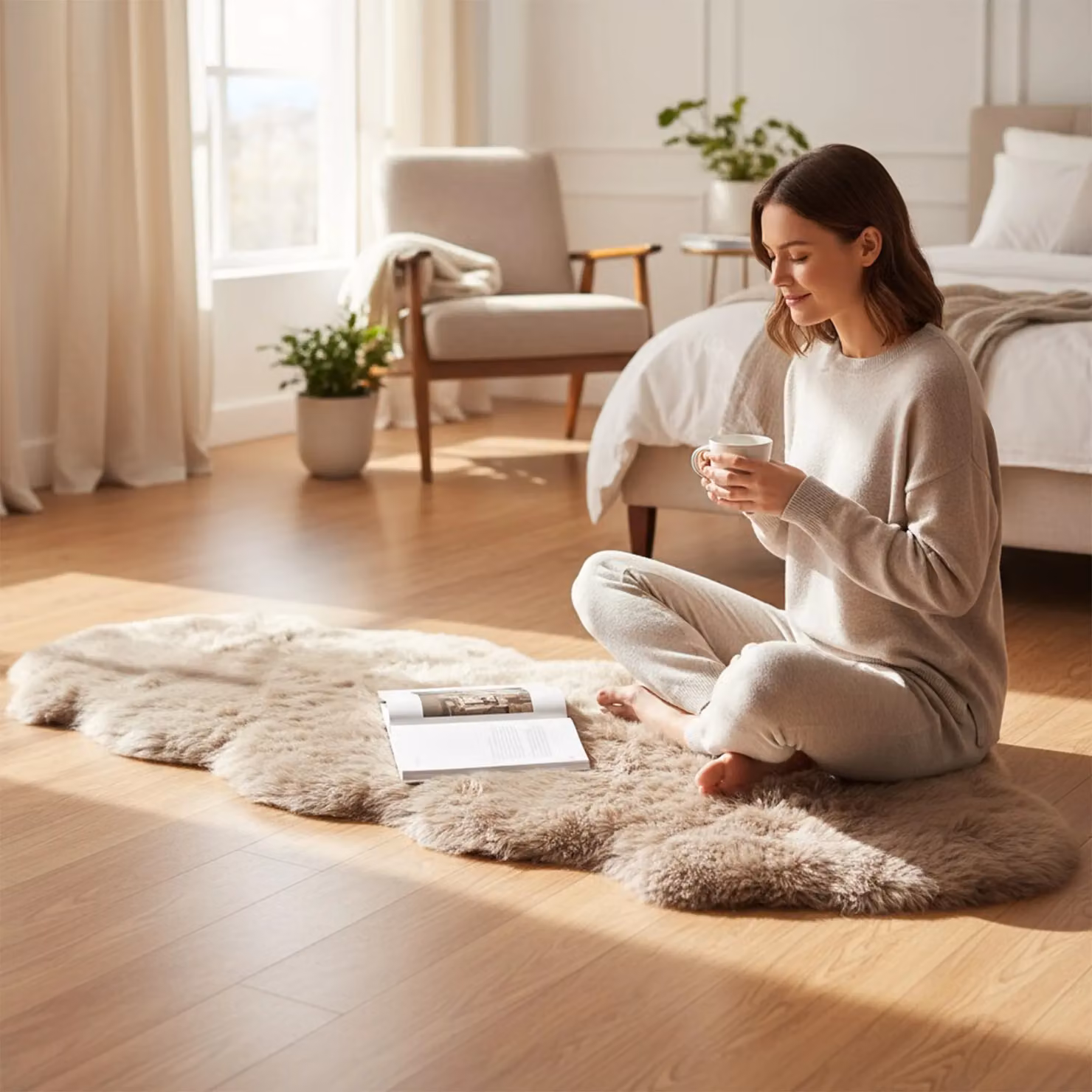 Infinity Leather Luxury Genuine Sheepskin Double Wool Rug in Beige, W/D: 180 x 60 cm – 2