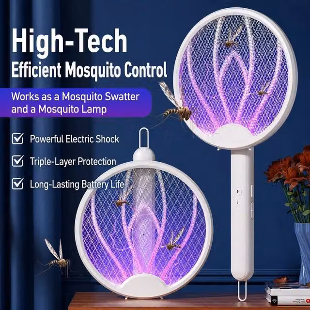 NESTLUNE Foldable Bug Zapper Racket and Fly Swatter in White