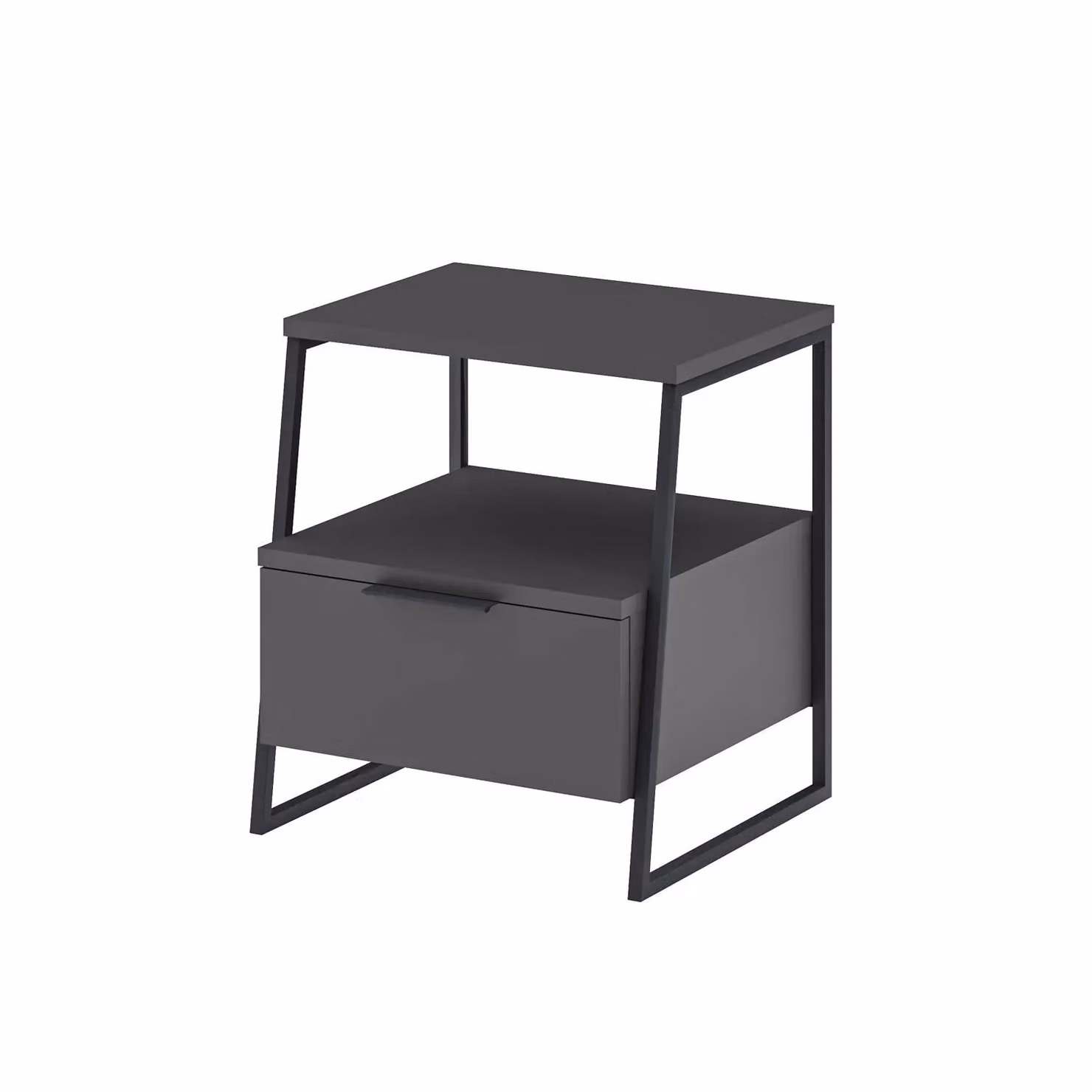 FWStyle Modern 1 Drawer Bedside Chest Table with Open Shelf in Anthracite Grey – 3