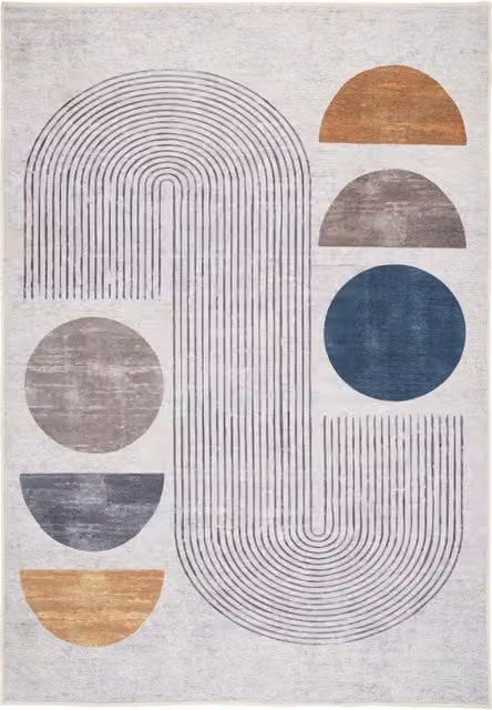 Kukoon Modern Abstract Wabi Sabi Washable Living Room Area Rug in Cream Beige, W: 200 cm, D: 290 cm – 1