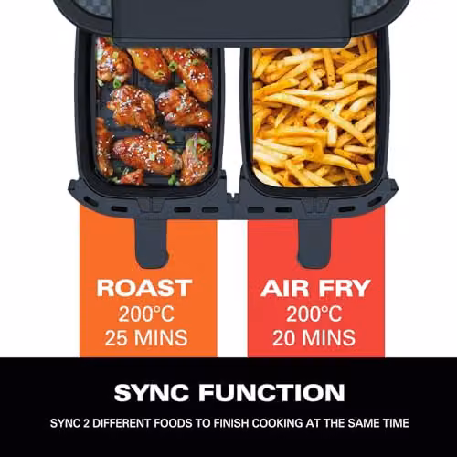 Hamilton Beach HealthyCook 8L Dual Air Fryer with 2 Drawers and SYNC Function, Black, HB4006 – 5
