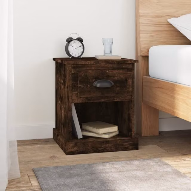 Berkfield Home Set of 2 Bedside Cabinets in Smoked Oak Brown, W/D/H: 39 x 39 x 47.5 cm – 1