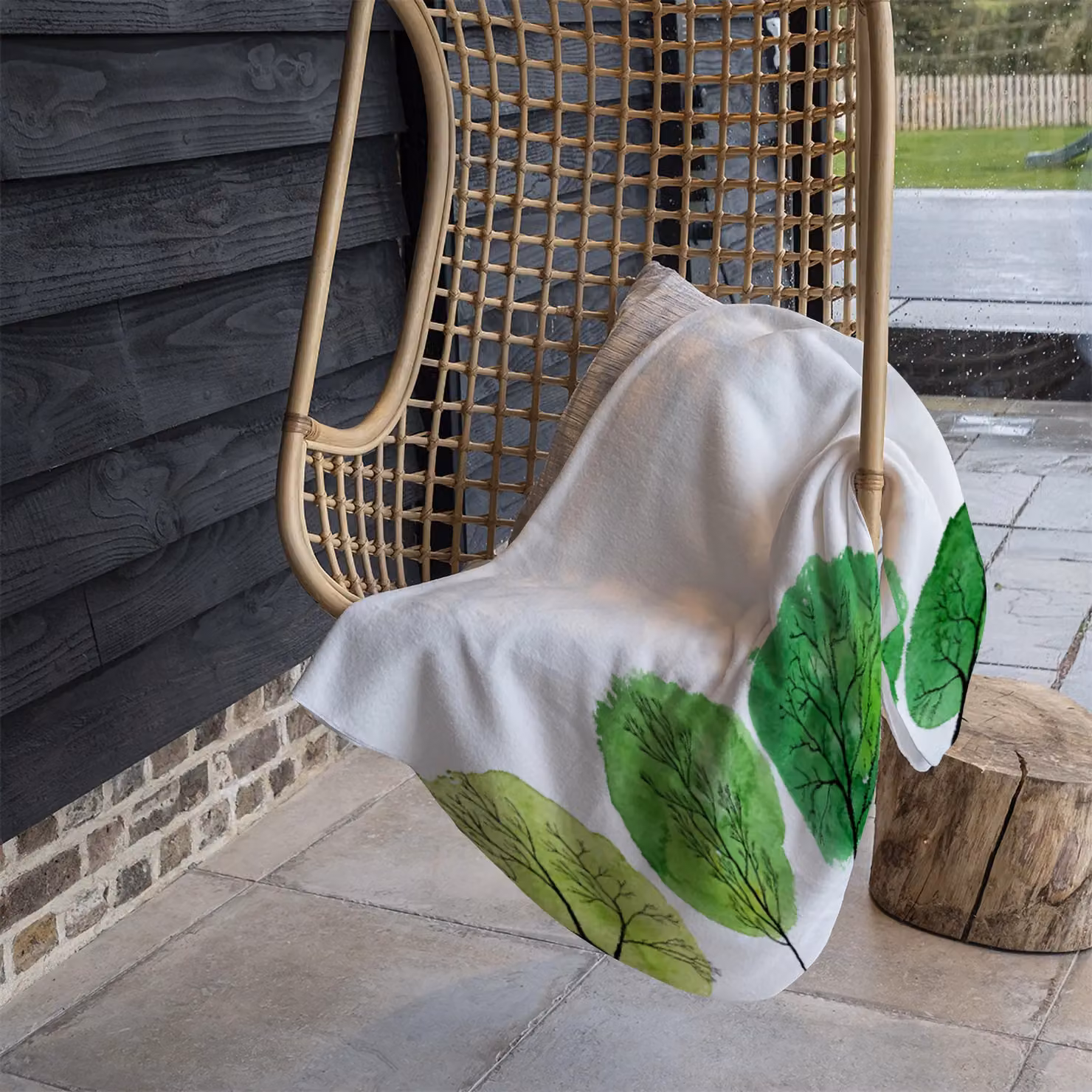 Benjamin Tate Design Trees Designer Fleece Blanket in Green and Beige, W/D/H: 120 x 150 cm – 3