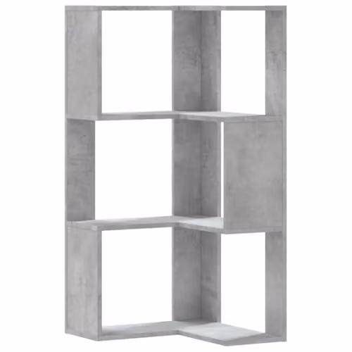 vidaXL 3-Tier Corner Bookcase in Concrete Grey, W/D/H: 50 x 50 x 102 cm